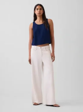 Cotton Gauze Denim Crop Shell Tank Top