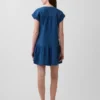 Cotton Gauze Denim Drop-Waist Mini Shirtdress