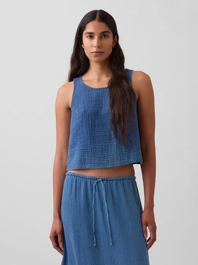 Cotton Gauze Denim Shell Tank Top