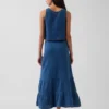 Cotton Gauze Denim Tiered Easy Maxi Skirt