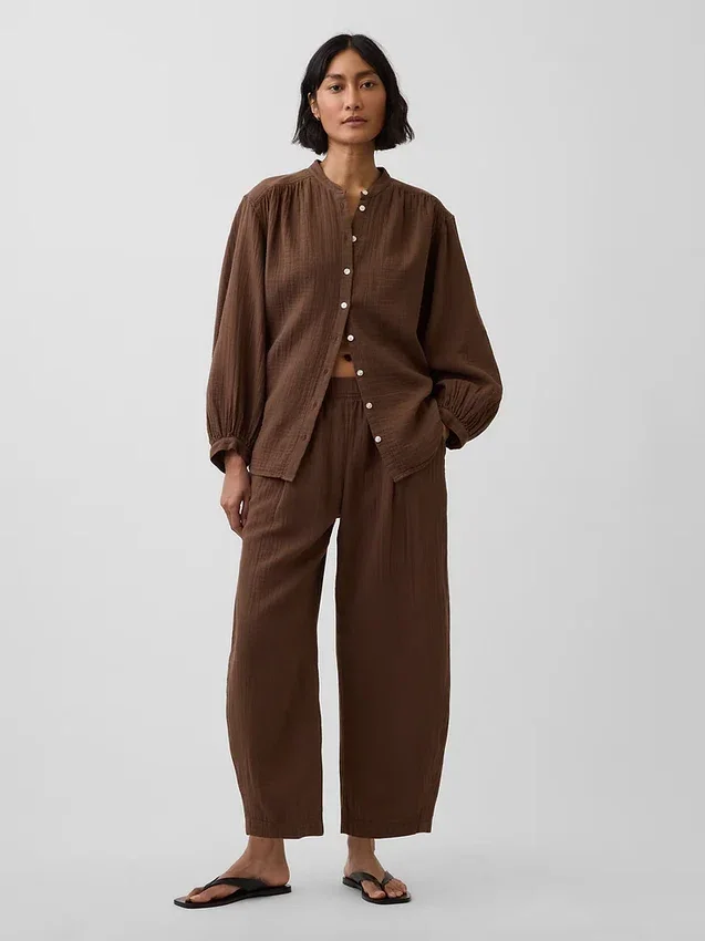 Cotton Gauze Easy Barrel Pants