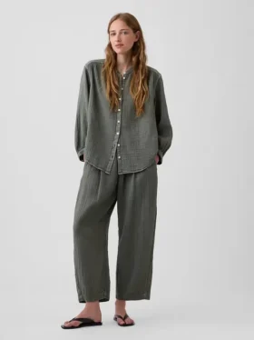 Cotton Gauze Easy Barrel Pants