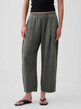 Cotton Gauze Easy Barrel Pants