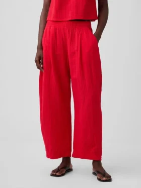 Cotton Gauze Easy Barrel Pants