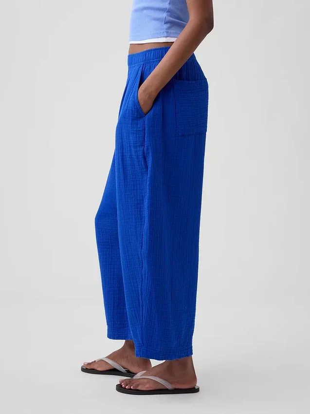 Cotton Gauze Easy Barrel Pants