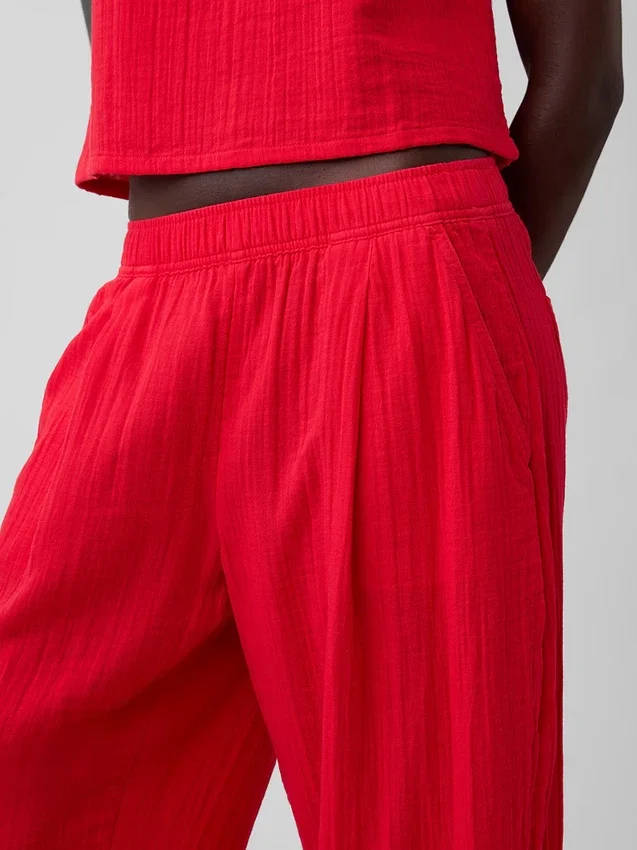 Cotton Gauze Easy Barrel Pants