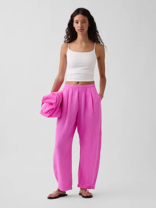 Cotton Gauze Easy Barrel Pants