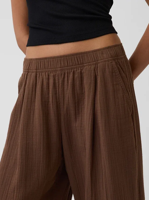 Cotton Gauze Easy Barrel Pants