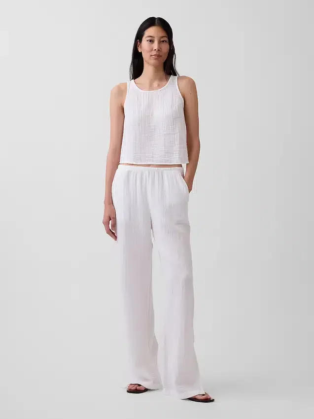 Cotton Gauze Racer Shell Tank Top