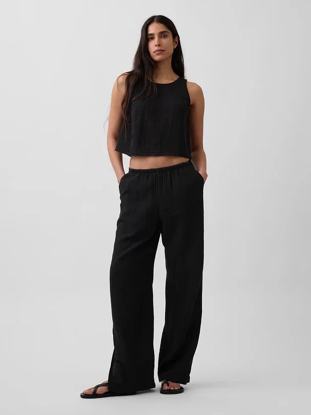 Cotton Gauze Easy Split-Hem Pants