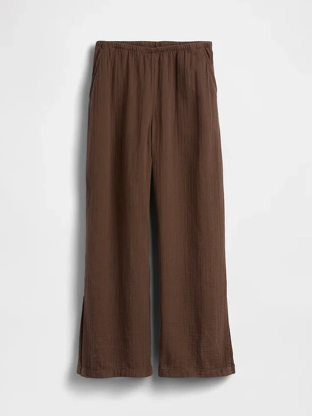 Cotton Gauze Easy Split-Hem Pants