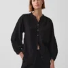 Cotton Gauze Oversized Collarless Shirt