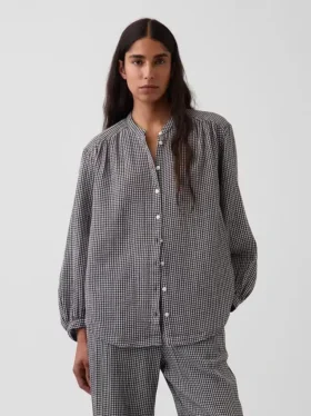 Cotton Gauze Oversized Collarless Shirt