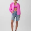 Cotton Gauze Oversized Collarless Shirt