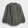Cotton Gauze Oversized Collarless Shirt