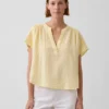 Cotton Gauze Oversized Split-Neck Top