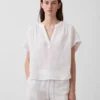 Cotton Gauze Oversized Split-Neck Top