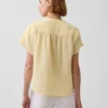 Cotton Gauze Oversized Split-Neck Top