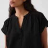 Cotton Gauze Oversized Split-Neck Top