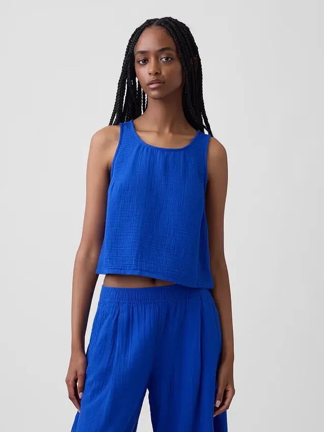 Cotton Gauze Racer Shell Tank Top