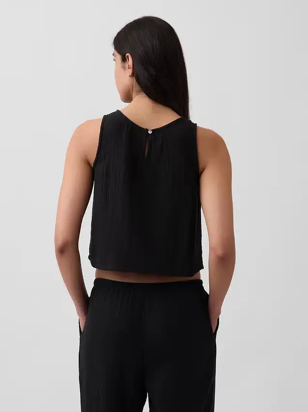 Cotton Gauze Racer Shell Tank Top