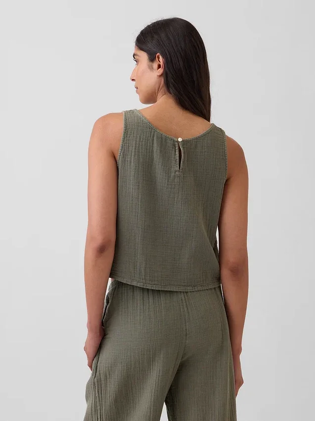 Cotton Gauze Racer Shell Tank Top