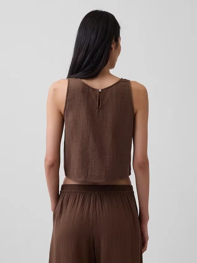 Cotton Gauze Racer Shell Tank Top