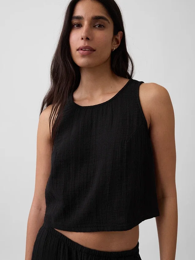 Cotton Gauze Racer Shell Tank Top