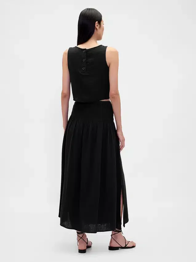 Cotton Gauze Smocked-Waist Maxi Skirt