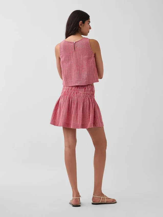 Cotton Gauze Smocked-Waist Mini Skort