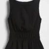Cotton Gauze Smocked-Waist Peplum Top