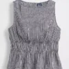 Cotton Gauze Smocked-Waist Peplum Top