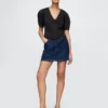 Denim Barrel-Sleeve Crop Shirt