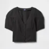 Denim Barrel-Sleeve Crop Shirt