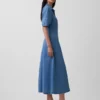Denim Barrel-Sleeve Midi Shirtdress