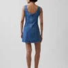 Denim Boatneck Open-Back Mini Dress