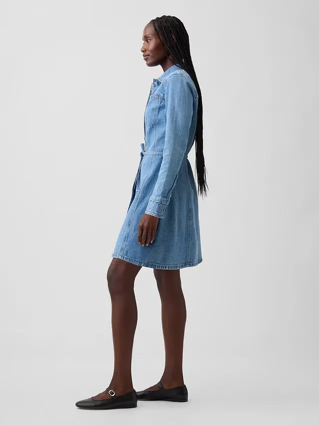 Denim Button-Front Mini Dress