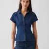 Denim Cap-Sleeve Shirt