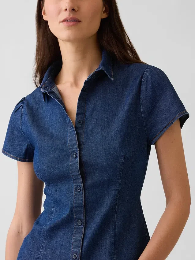 Denim Cap-Sleeve Shirt