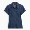 Denim Cap-Sleeve Shirt