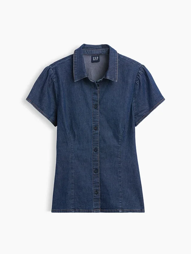 Denim Cap-Sleeve Shirt