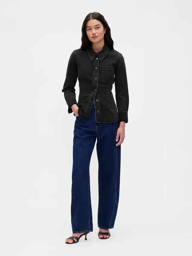 Denim Cinch-Seam Shirt