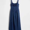 Denim Drop-Waist Corset Midi Dress