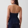Denim Fitted Halter Peplum Top