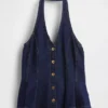 Denim Fitted Halter Peplum Top