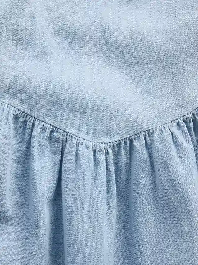Denim Flutter-Sleeve Sweetheart Dress