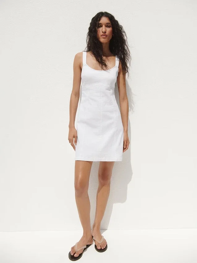 Denim Paneled Mini Dress