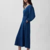 Denim Pieced-Waist Midi Dress