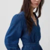Denim Pieced-Waist Midi Dress