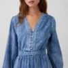 Denim Pieced-Waist Midi Dress